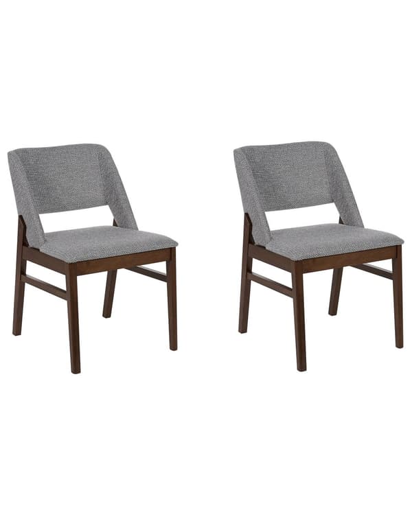 Set med 2 Matstolar Mörkt trä och Grå Polyestertyg Gummiträben Retro Traditionell stil