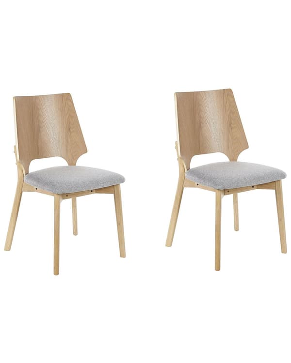 Set med 2 Matstolar Ljust trä och Grå Plywood Polyestertyg Gummiträben Armstödslös Retro Traditionell stil
