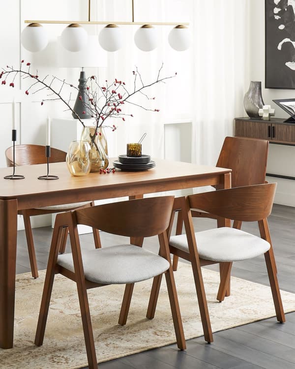 Set med 2 Matstolar Mörkt trä och Grå Plywood Polyestertyg Gummiträben Retro Traditionell stil