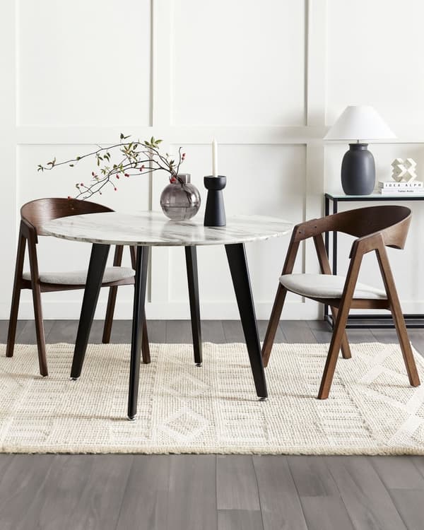 Set med 2 Matstolar Mörkt trä och Grå Plywood Polyestertyg Gummiträben Retro Traditionell stil