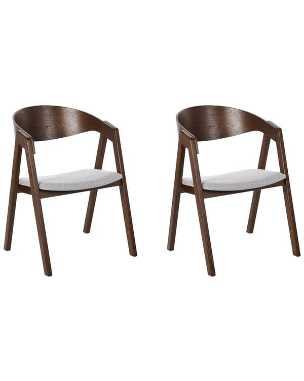 Set med 2 Matstolar Mörkt trä och Grå Plywood Polyestertyg Gummiträben Retro Traditionell stil