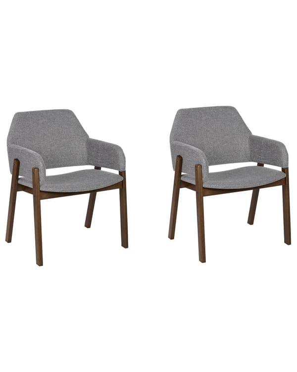 Set med 2 Matstolar Mörkt trä och Grå Polyestertyg Gummiträben Retro Traditionell stil