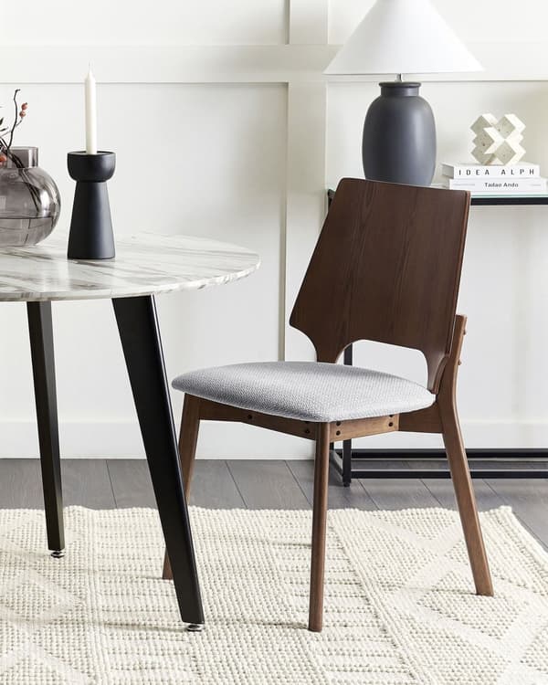 Sett med 2 spisestoler Grå Mørkt tre Polyester Kryssfiner Gummitre Uten armlener Retro Tradisjonell stil Spisestue Kjøkken