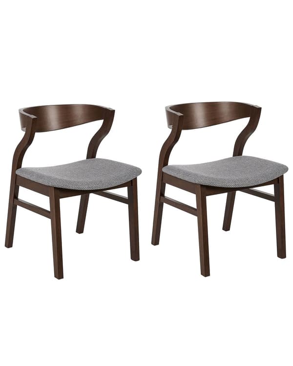 Sett med 2 spisestoler Grå Mørkt tre Polyester Kryssfiner Gummitre Med armlener Retro Tradisjonell stil Kjøkken Spisestue