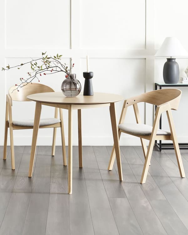 Sett med 2 spisestoler Grå Lyst tre Polyester Kryssfiner Gummitre Med armlener Retro Tradisjonell stil Spisestue Kjøkken