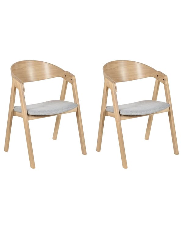 Sett med 2 spisestoler Grå Lyst tre Polyester Kryssfiner Gummitre Med armlener Retro Tradisjonell stil Spisestue Kjøkken