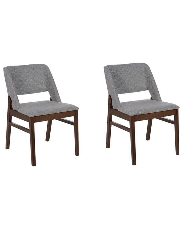 Sett med 2 spisestoler Grå Mørkt tre Stoff Polyester Gummitre Retro Tradisjonell stil Spisestue Kjøkken