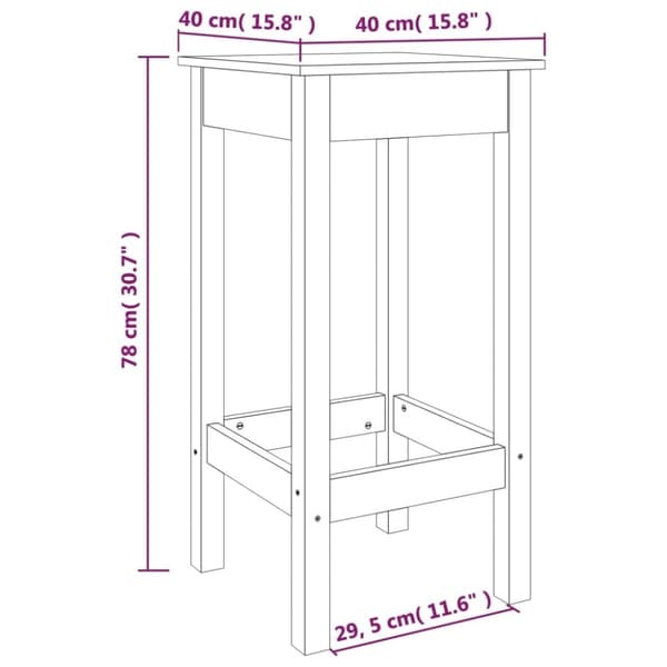 vidaXL Baarituolit 2 kpl 40x40x78 cm täysi mänty