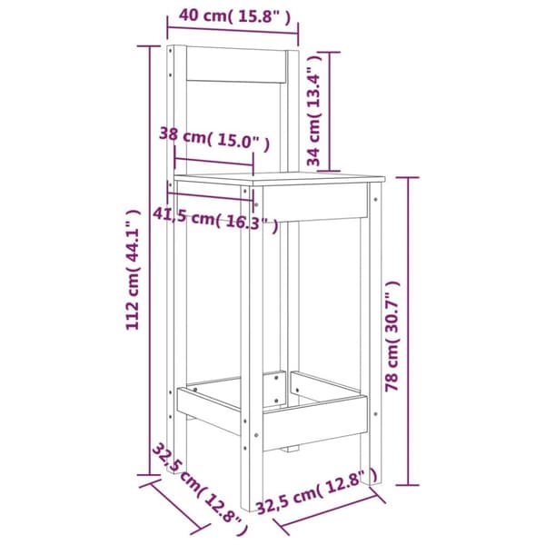 vidaXL barstole 2 stk. 40x41,5x112 cm massivt fyrretræ