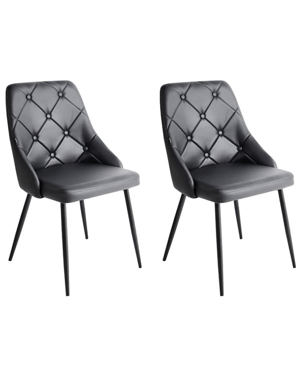 Stoler 2 stk Svart Kunstskinn Svart Metallben Spisestoler Glamour Moderne
