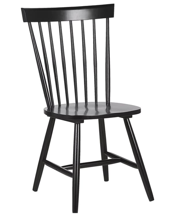 Sett med 2 Spisestuestoler Svart Gummitre Rustikk Vintage Høy Spindelrygg Malt Stue