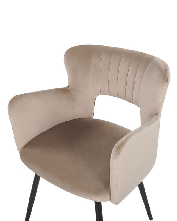 Sæt med 2 Stole Spisestuestol Taupe Velour med Armlæn Udskåret Ryglæn Sort Metalben