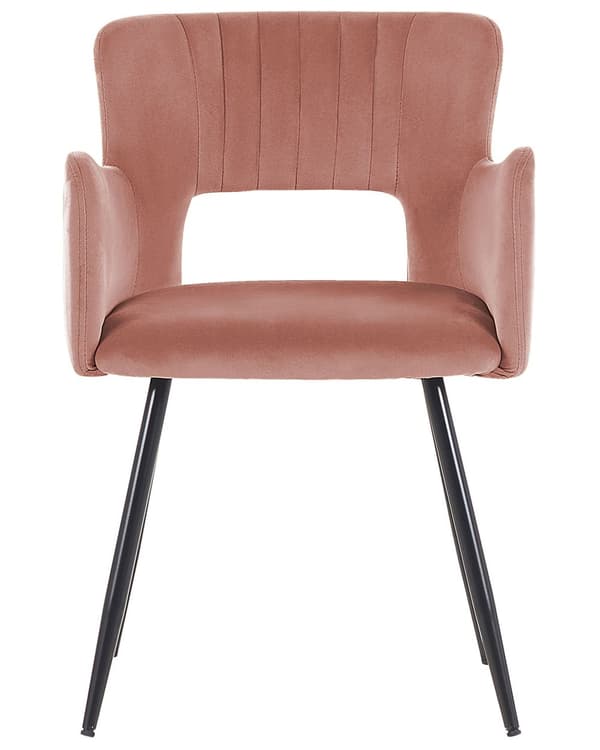 Sæt med 2 Stole Spisestuestol Pastel Lyserød Velour med Armlæn Udskåret Ryglæn Sort Metalben