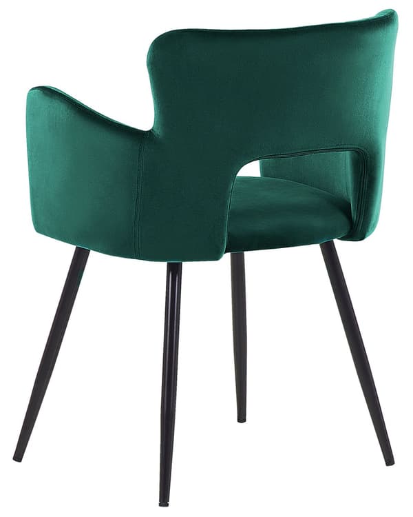 Sæt med 2 stole Spisestuestol Smaragd Grøn Velour med Armlæn Udskåret Ryglæn Sort Metalben