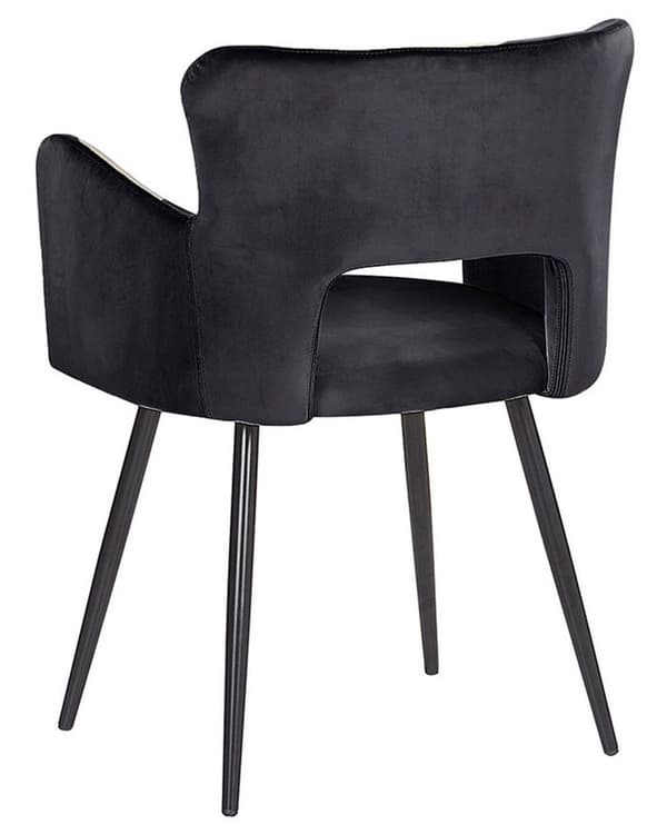 Sæt med 2 Stole Spisestuestol Sort Velour med Armlæn Udskåret Ryglæn Sort Metalben