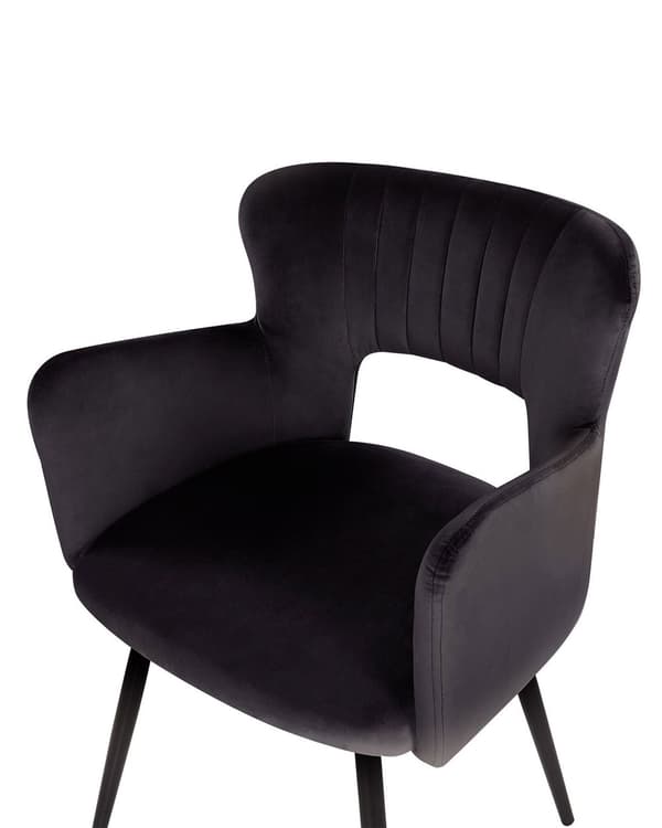 Sæt med 2 Stole Spisestuestol Sort Velour med Armlæn Udskåret Ryglæn Sort Metalben