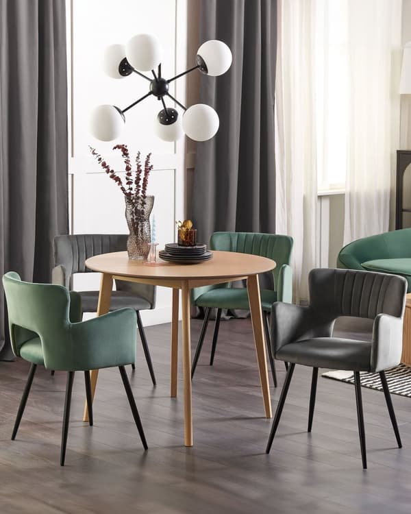 Sett med 2 spisestoler Mørkegrå Fløyel Svarte metallben Armlener Moderne design Spisestue Kjøkken