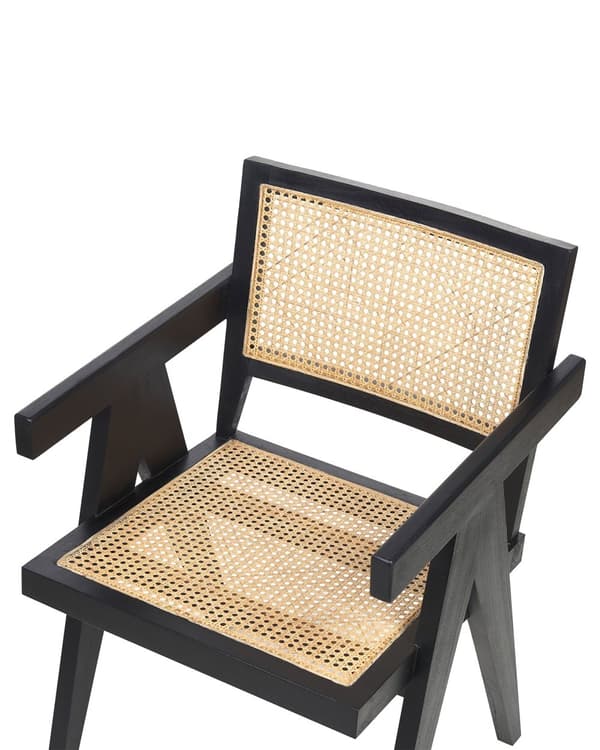 Spisebordsstol Sort Mahogni Lyst Rattan Stol med Fletsæde i Franskflet Design Flet Spisestol til Spisestue Japansk stil Rørflet Rattanstol