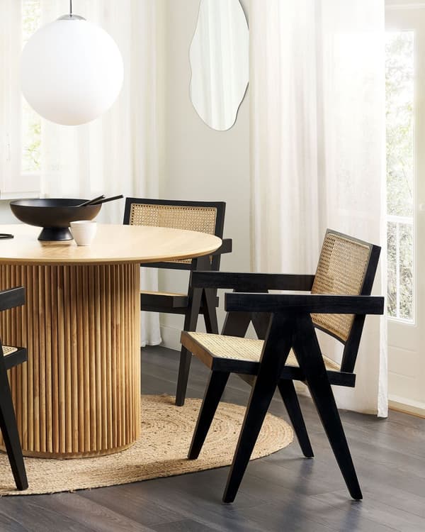 Spisebordsstol Sort Mahogni Lyst Rattan Stol med Fletsæde i Franskflet Design Flet Spisestol til Spisestue Japansk stil Rørflet Rattanstol