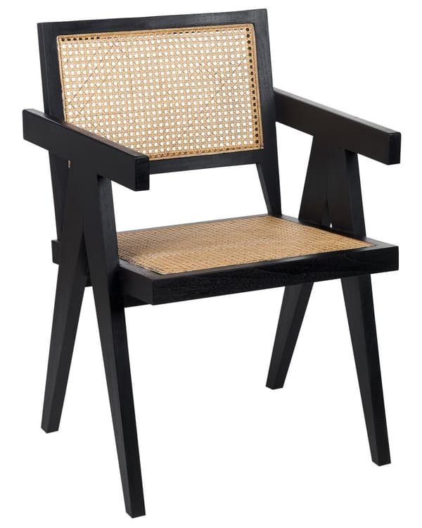Spisebordsstol Sort Mahogni Lyst Rattan Stol med Fletsæde i Franskflet Design Flet Spisestol til Spisestue Japansk stil Rørflet Rattanstol