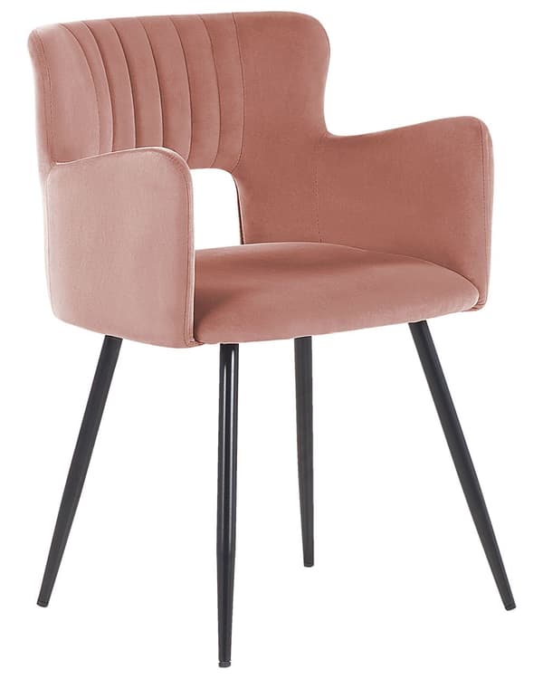 Set med 2 Matstolar Rosa Sammet med Armstöd Ryggstöd med Utskärning Svarta Metallben Kök Matsal Vardagsrum Kontor