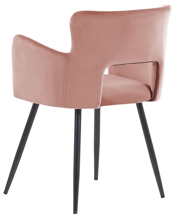 Set med 2 Matstolar Rosa Sammet med Armstöd Ryggstöd med Utskärning Svarta Metallben Kök Matsal Vardagsrum Kontor