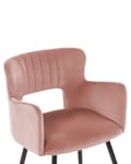 Miniatyrbild 7 av 9: Set med 2 Matstolar Rosa Sammet med Armstöd Ryggstöd med Utskärning Svarta Metallben Kök Matsal Vardagsrum Kontor