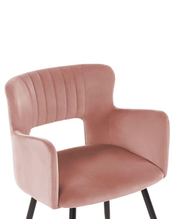 Set med 2 Matstolar Rosa Sammet med Armstöd Ryggstöd med Utskärning Svarta Metallben Kök Matsal Vardagsrum Kontor