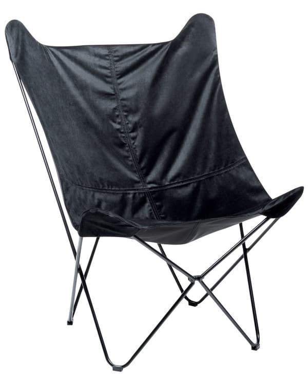 Flagermusstol Sort Velour Metal Letvægts Lænestol Butterfly Stol Traditionel Retro Sommerfuglestol Tilbehør til Stue
