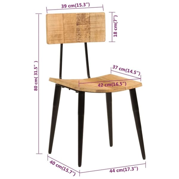vidaXL Ruokatuolit 2 kpl 44x40x80 cm täysi mangopuu