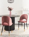 Pikkukuva 2 / 10: Tuoli vaaleanpunainen sametti verhoiltu metallijalat 2 kpl setti käsinojaton ruokapöydän glamour retro tyyli