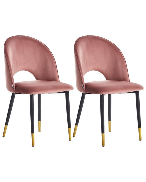 Tuoli vaaleanpunainen sametti verhoiltu metallijalat 2 kpl setti käsinojaton ruokapöydän glamour retro tyyli