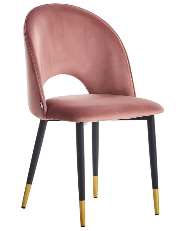 Set med 2 matstolar Rosa Sammetsklädsel Svarta Ben Retro Glamour Matsal Kök Vardagsrum