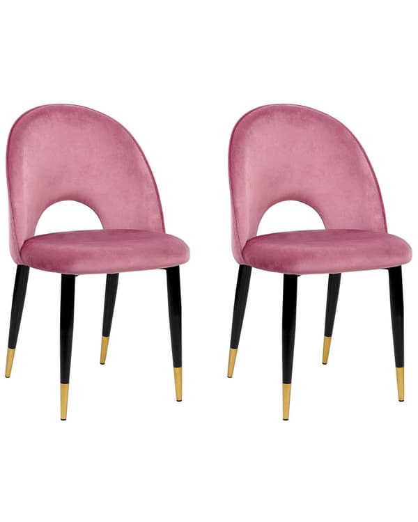 Set med 2 matstolar Rosa Sammetsklädsel Svarta Ben Retro Glamour Matsal Kök Vardagsrum