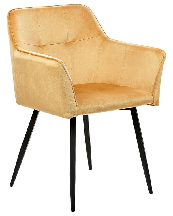 Set av 2 Middagsstolar Orange Beige Sammetsklädd Sits med Armstöd Svarta Metallben