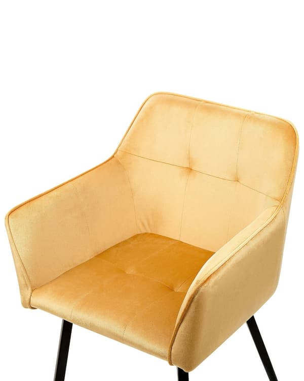 Set av 2 Middagsstolar Orange Beige Sammetsklädd Sits med Armstöd Svarta Metallben