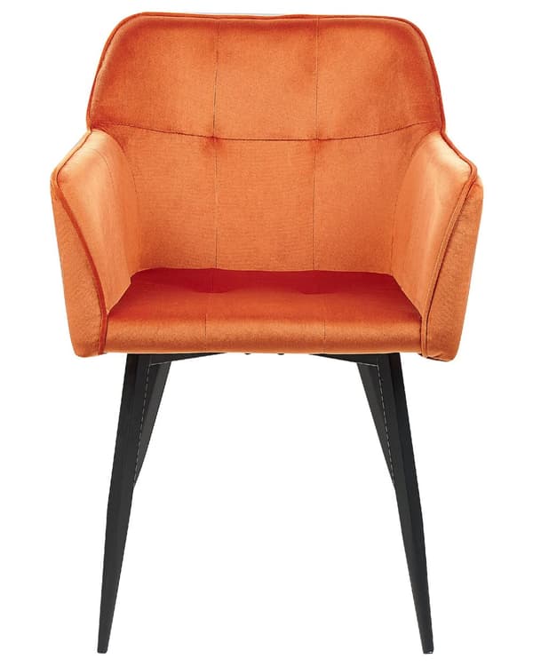 Set av 2 Middagsstolar Orange Beige Sammetsklädd Sits med Armstöd Svarta Metallben