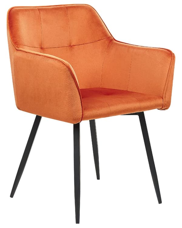 Set av 2 Middagsstolar Orange Beige Sammetsklädd Sits med Armstöd Svarta Metallben