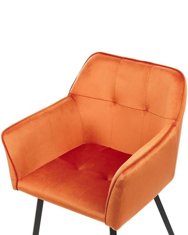 Set av 2 Middagsstolar Orange Beige Sammetsklädd Sits med Armstöd Svarta Metallben