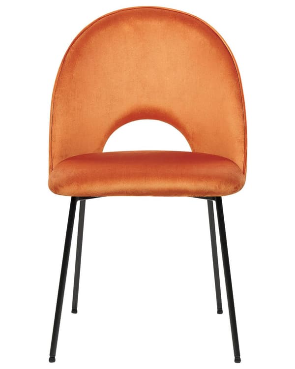 Set av 2 Matstolar Orange Sammetsklädsel Svarta Ben Retro Glamour