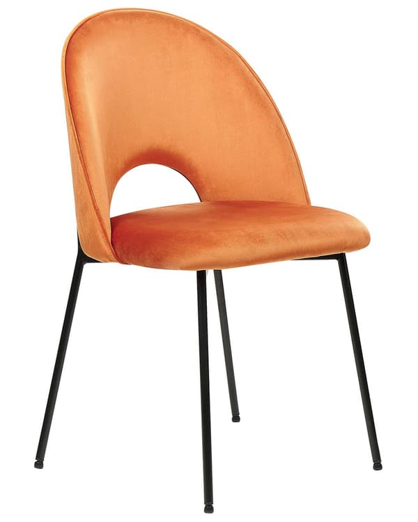 Set av 2 Matstolar Orange Sammetsklädsel Svarta Ben Retro Glamour