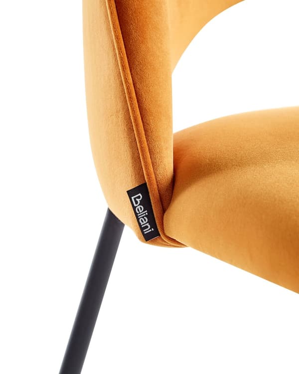 Set av 2 Matstolar Orange Sammetsklädsel Svarta Ben Retro Glamour