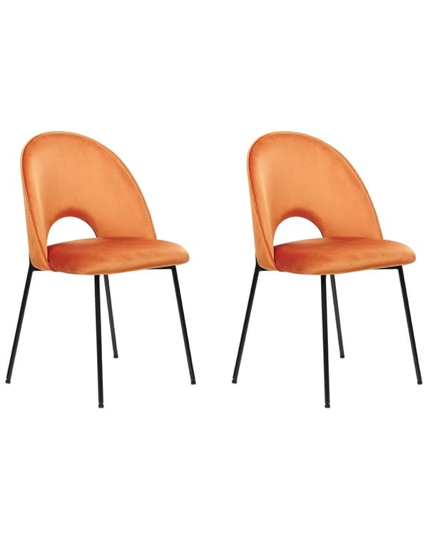 Set av 2 Matstolar Orange Sammetsklädsel Svarta Ben Retro Glamour