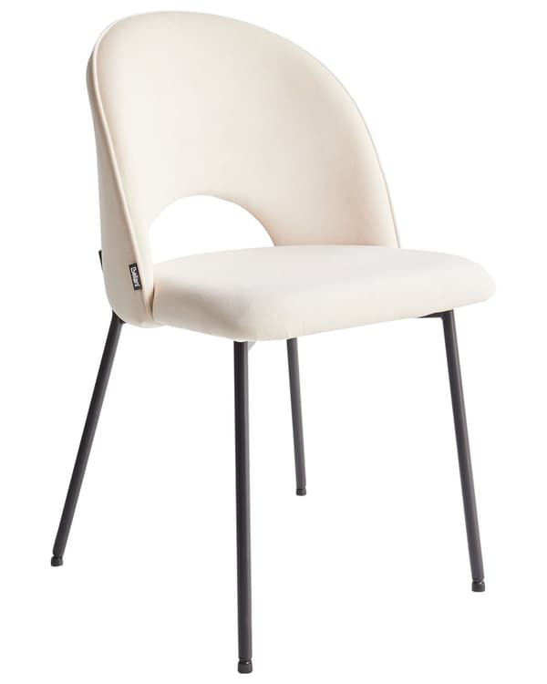 Set av 2 Matstolar Beige Polyesterklädsel Svarta Ben Retro Glamour