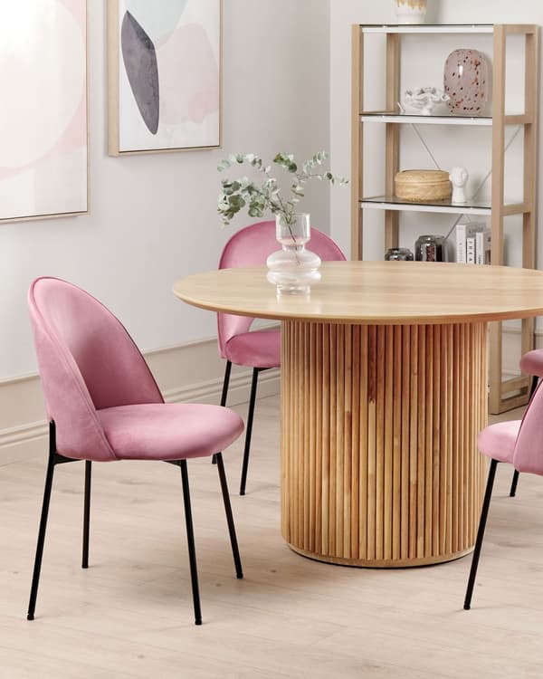 Set av 2 Matstolar Rosa Sammetsklädsel Svarta Ben Retro Glamour