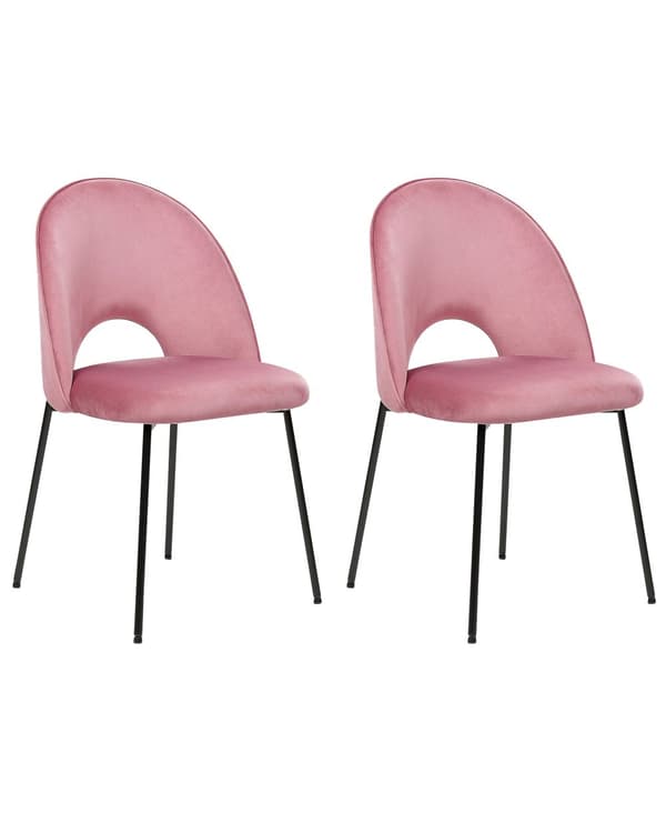 Set av 2 Matstolar Rosa Sammetsklädsel Svarta Ben Retro Glamour
