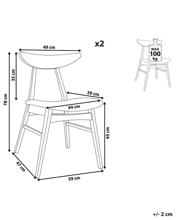 Set med 2 Matstolar Ljus Gummiträram Ljusgrå Polyester Tygsits Armlös Skandinavisk Retro Design