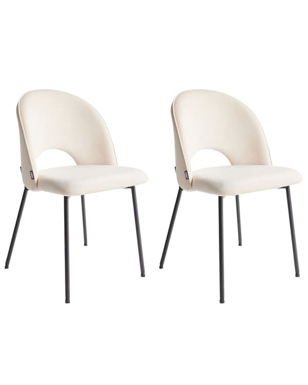 Tuoli vaalea beige kangas verhoiltu metallijalat 2 kpl setti käsinojaton ruokapöydän glamour retro tyyli