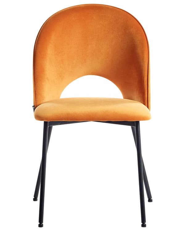 Tuoli oranssi sametti verhoiltu metallijalat 2 kpl setti käsinojaton ruokapöydän glamour retro tyyli