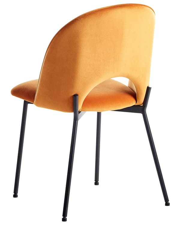 Tuoli oranssi sametti verhoiltu metallijalat 2 kpl setti käsinojaton ruokapöydän glamour retro tyyli